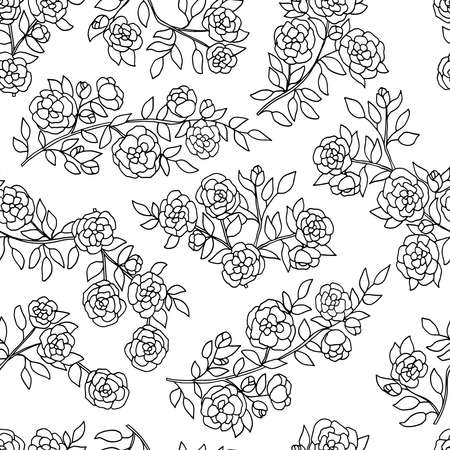 Vector seamless pattern with hand-drawn flowering branches, coloring page for children and adultsのイラスト素材