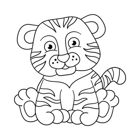 Vector coloring page with a cute cartoon tiger, the symbol of the year 2022のイラスト素材