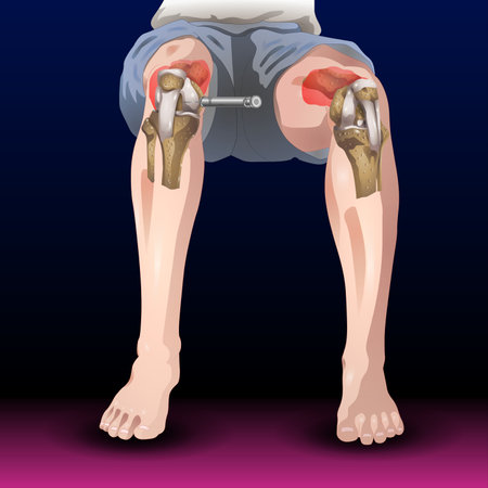 Painful knee joint. Vector illustration of a man suffering from pain.の写真素材