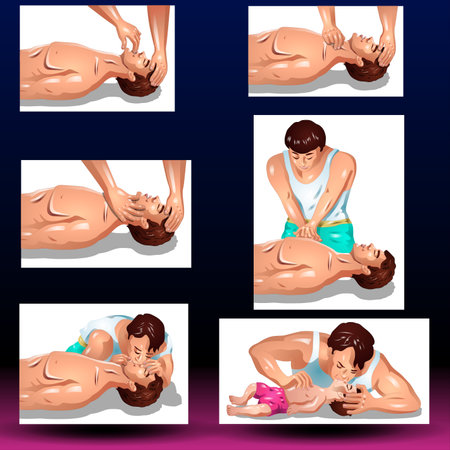 Massage and body care icons set. Vector illustration of a man getting a massage in spa salon.の写真素材