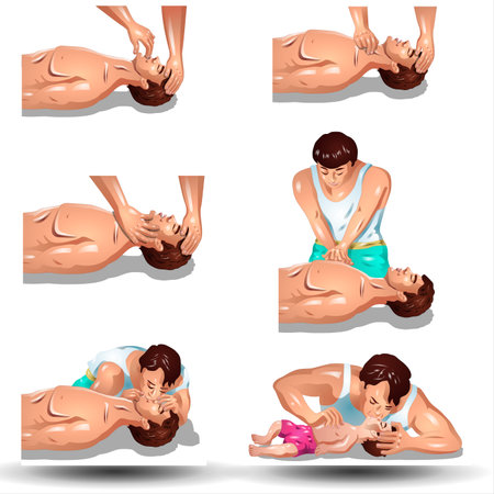 Man doing massage in the spa salon. Vector illustration of a set of icons.の写真素材