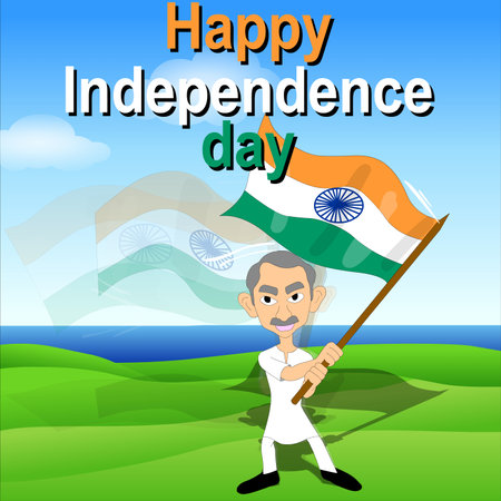 Happy Independence Day background with old man holding indian flag. Vector illustrationの写真素材