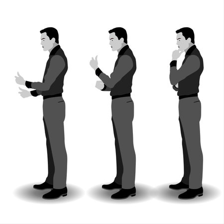 Vector illustration of a businessman talking on the phone, standing in different positions.の写真素材