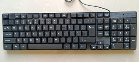 Computer keyboard with mouse on white background. Top view. Copy spaceの写真素材