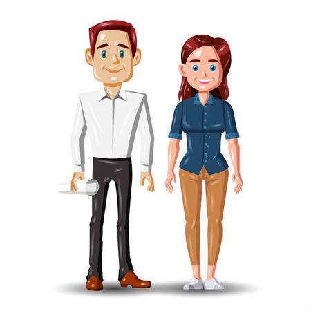Couple of man and woman in casual clothes. Vector illustration.の写真素材