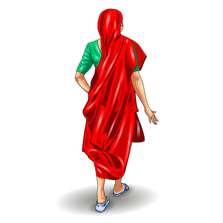 Vector illustration of a woman in a red sari.の写真素材