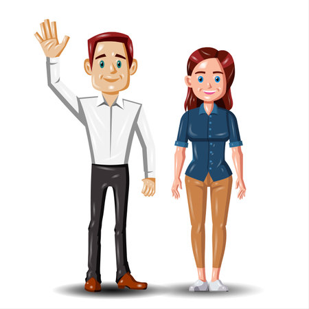 Vector illustration of a young man and a woman on white background.の写真素材