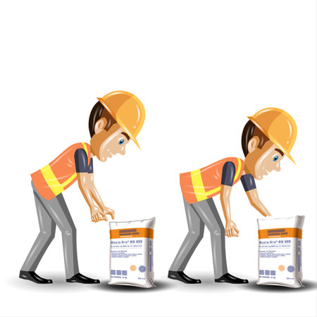 Vector illustration of a construction worker with a pack of building material.の写真素材