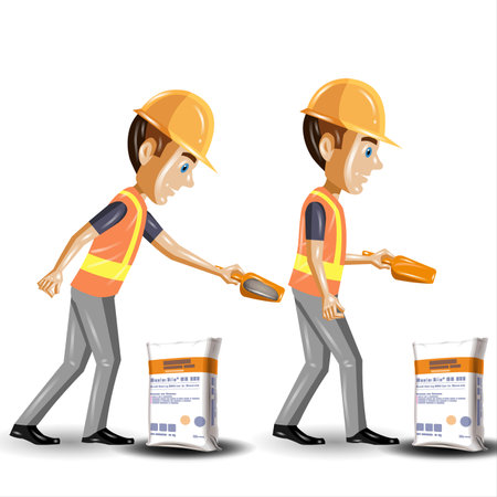 Vector illustration of a man in a hardhat and a construction workerの写真素材