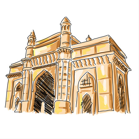 Vector hand drawn illustration of a building in Agra, Uttar Pradesh, Indiaの写真素材