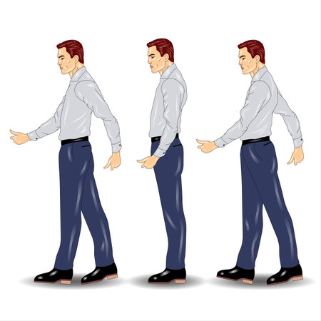 Vector illustration of a man in a gray shirt, trousers and shoes.の写真素材