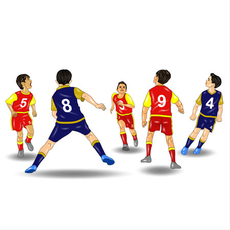 Illustration of a group of soccer players on a white background.の写真素材