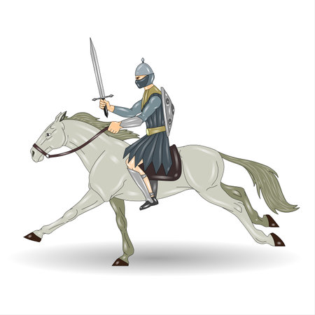 Knight on horseback. Vector illustration isolated on a white background.の写真素材