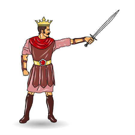 Medieval knight with a sword in his hand. Vector illustration.の写真素材