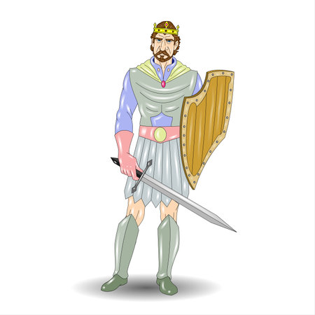 Medieval knight in armor with sword and shield. Vector illustration.の写真素材