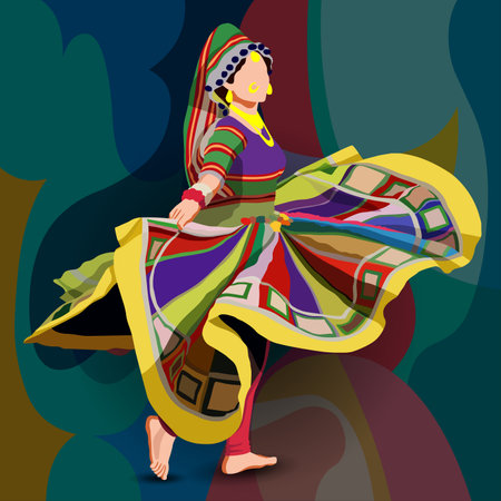 Indian woman in traditional dress, vector cartoon illustration isolated on dark background.の写真素材