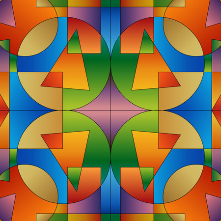Seamless background pattern. Abstract symmetric pattern in stained-glass window style.の写真素材