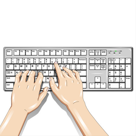 Keyboard and hands on a white background. Vector illustration. Eps 10の写真素材