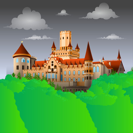 Medieval castle on the hill. Vector illustration for your design.の写真素材