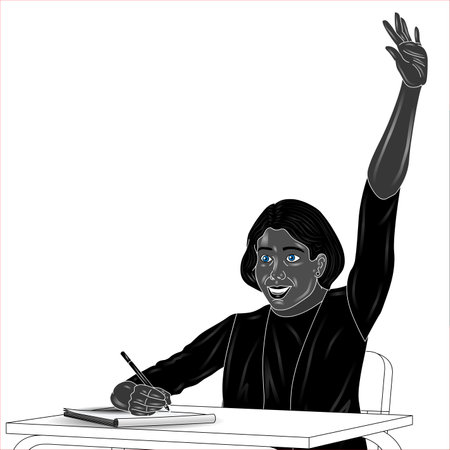 vector illustration of a black woman with a book on a white backgroundの写真素材