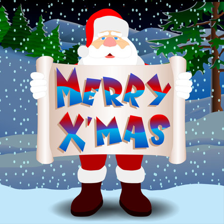 Santa Claus holding a Merry Christmas sign. Vector cartoon character illustration.の写真素材