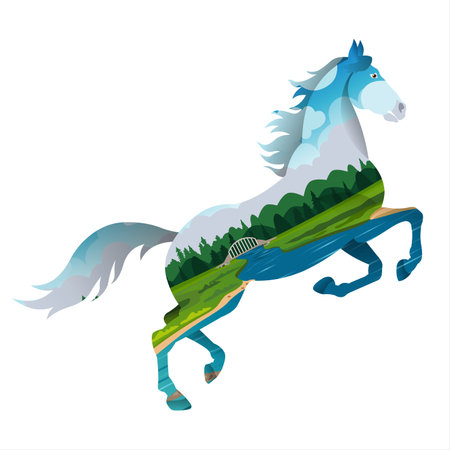 Horse in the mountains. Vector illustration on a white background.の写真素材