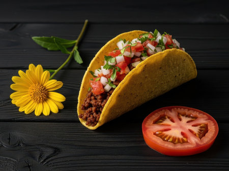 Taco with toppings isolated on white backgroundの素材