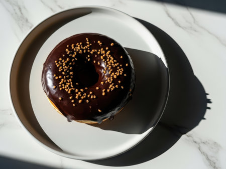 Chocolate donut with sprinkles isolated on white backgroundの素材