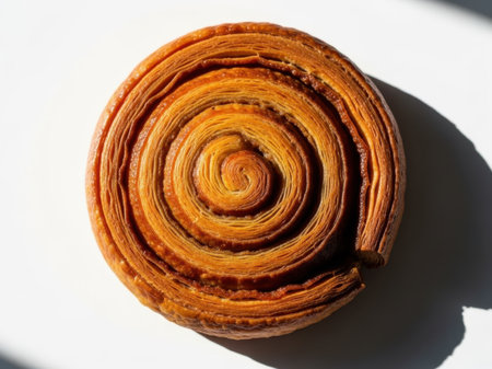Golden spiral pastry isolated on white backgroundの素材