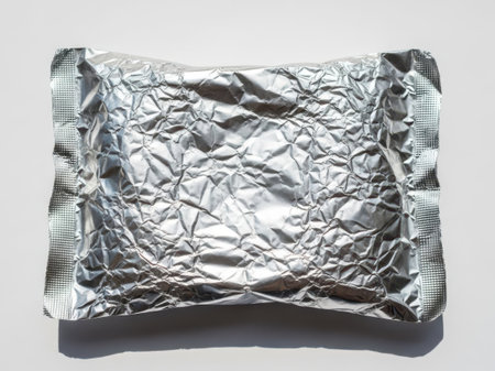 Crinkled aluminum foil isolated on white backgroundの素材
