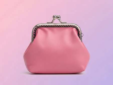 Pink coin purse, isolated on white backgroundの素材