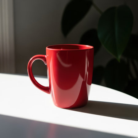 Red coffee mug isolated on white backgroundの素材