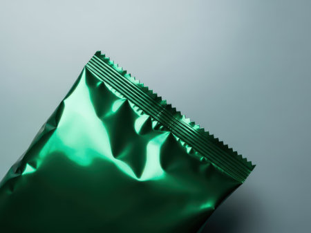 Green foil packet isolated on white backgroundの素材