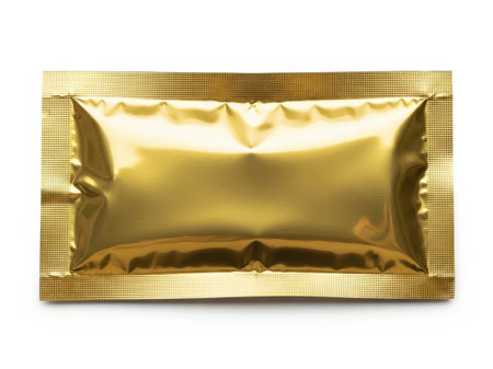 Gold foil packet isolated on white backgroundの素材