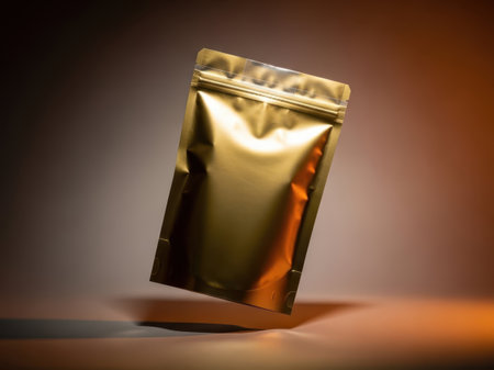 Golden foil pouch isolated on white backgroundの素材