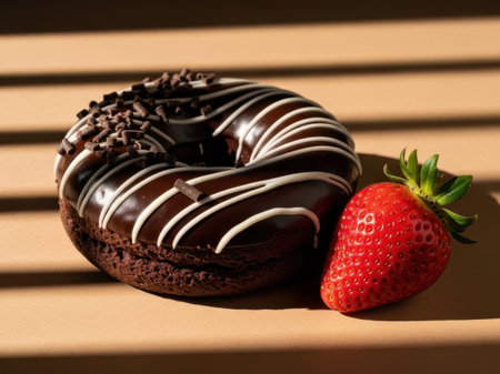 Chocolate donut with strawberry isolated on white backgroundの素材
