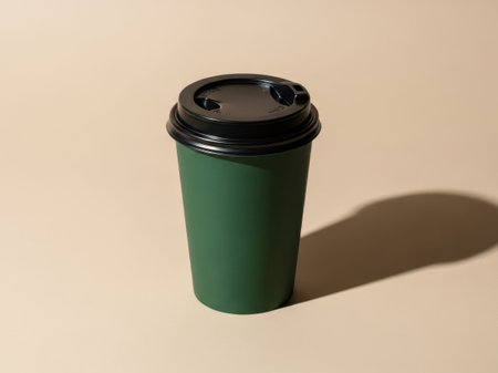 Green disposable coffee cup with lid isolated on white backgroundの素材