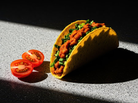 Taco with meat and lettuce isolated on white backgroundの素材