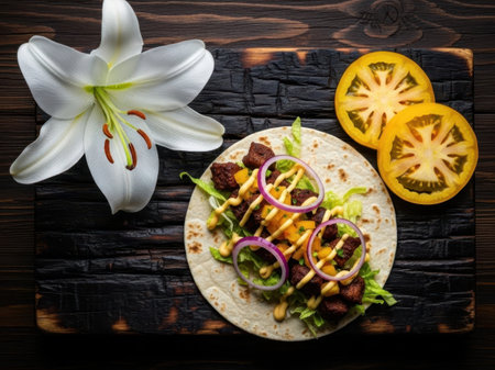 Gourmet wrap with fresh ingredients isolated on white backgroundの素材
