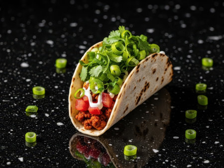 Taco with fresh ingredients isolated on white backgroundの素材