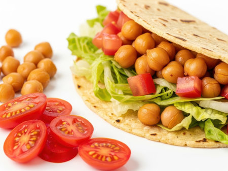 Chickpea wrap with vegetables isolated on white backgroundの素材