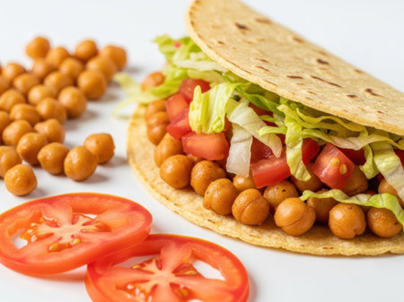 Chickpea tacos with vegetables isolated on white backgroundの素材