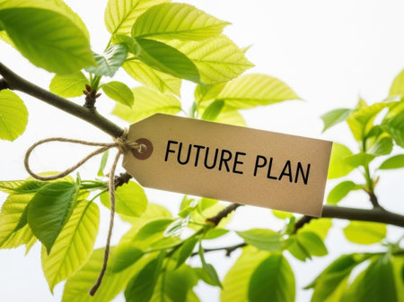 Future plan tag on branch, isolated on white backgroundの素材