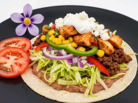 Mexican burrito with toppings isolated on white backgroundの素材