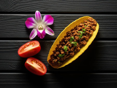 Papaya boat with ground meat and vegetables, isolated on white backgroundの素材