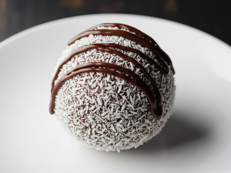 Chocolate coconut truffle isolated on white backgroundの素材