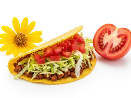 Taco with fresh ingredients isolated on white backgroundの素材