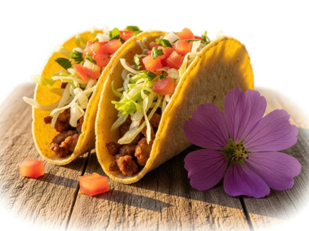 Tacos with toppings isolated on white backgroundの素材
