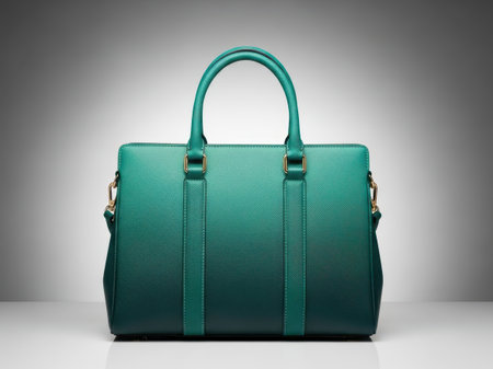 Green leather handbag isolated on white backgroundの素材
