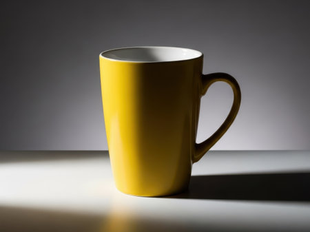 Yellow mug isolated on white backgroundの素材
